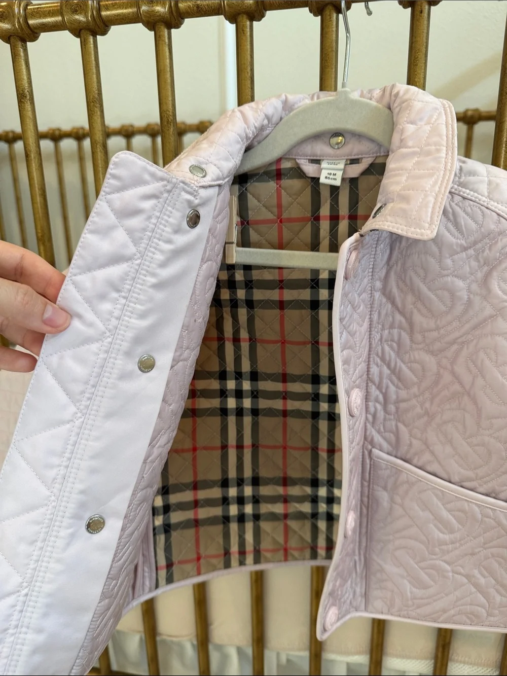 Burberry Light Pink Quilted Kids Coat with Patch Pockets
